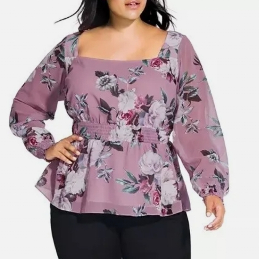 City Chic Purple Floral Boho Blouse 18 NWT